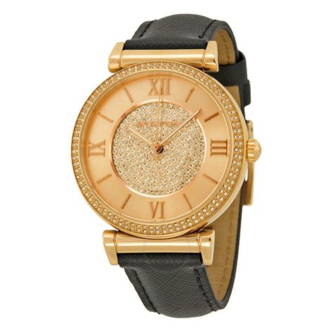 womens michael kors watches black|michael kors black leather watch.